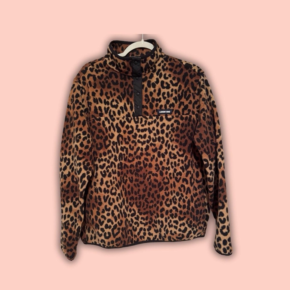 Lands' End Leopard Print Fleece Jacket